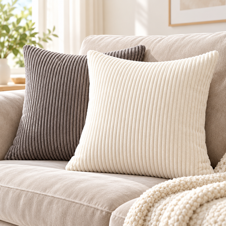 Ribbed Corduroy Decorative Throw Pillow Covers Set Bowlift