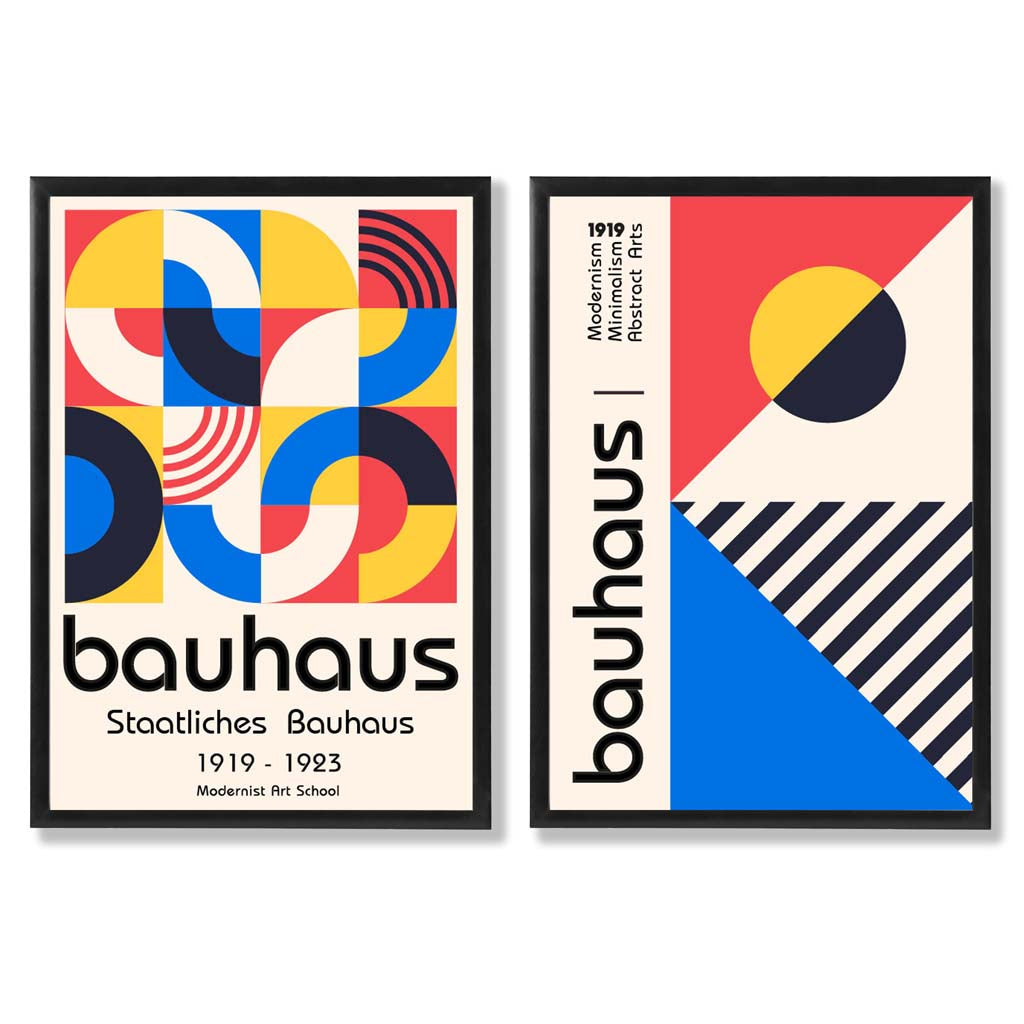 Bauhaus Red and Blue Mid Century Framed Set of 2 Art Prints | Bowlift