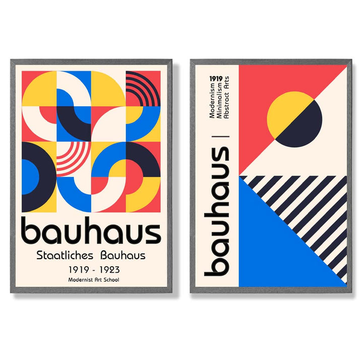 Bauhaus Red and Blue Mid Century Framed Set of 2 Art Prints | Bowlift