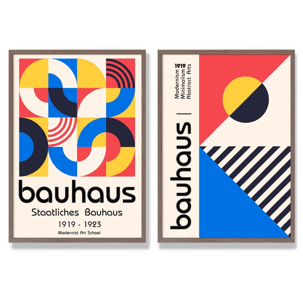 Bauhaus Red and Blue Mid Century Framed Set of 2 Art Prints | Bowlift