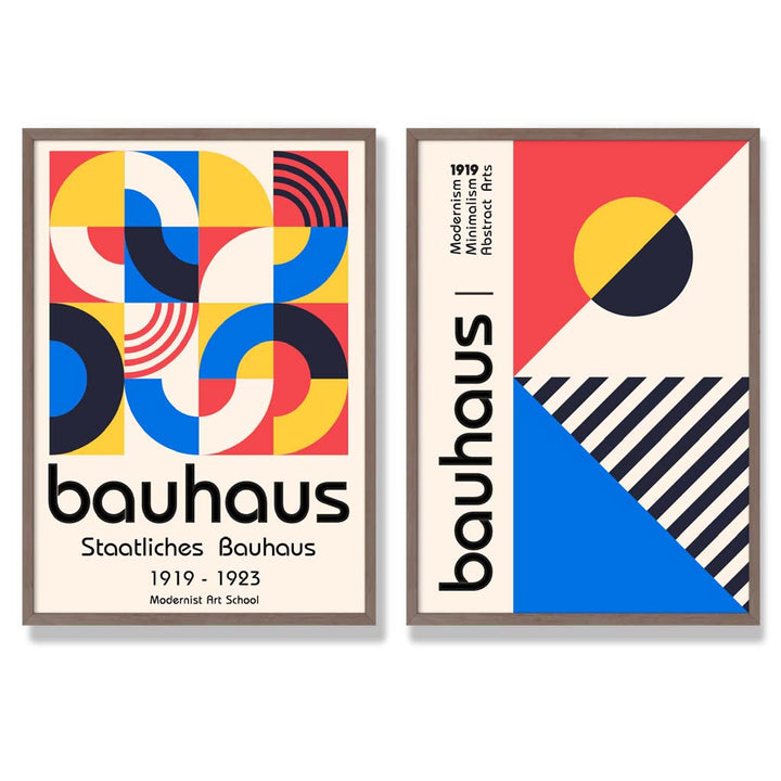 Bauhaus Red and Blue Mid Century Framed Set of 2 Art Prints | Bowlift