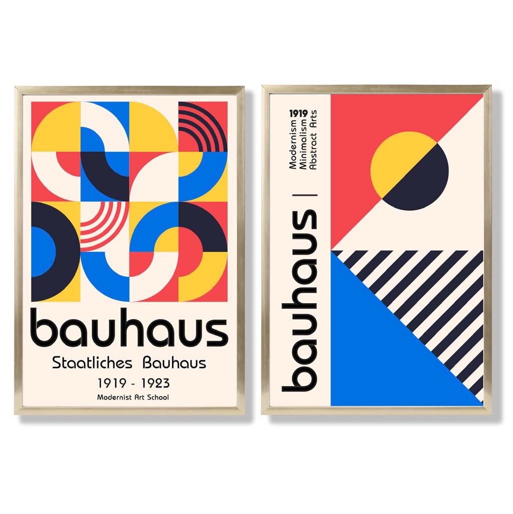 Bauhaus Red and Blue Mid Century Framed Set of 2 Art Prints | Bowlift