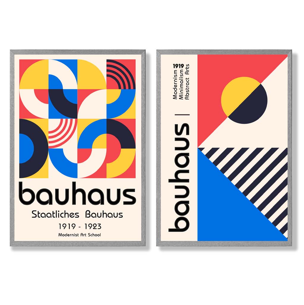 Bauhaus Red and Blue Mid Century Framed Set of 2 Art Prints | Bowlift