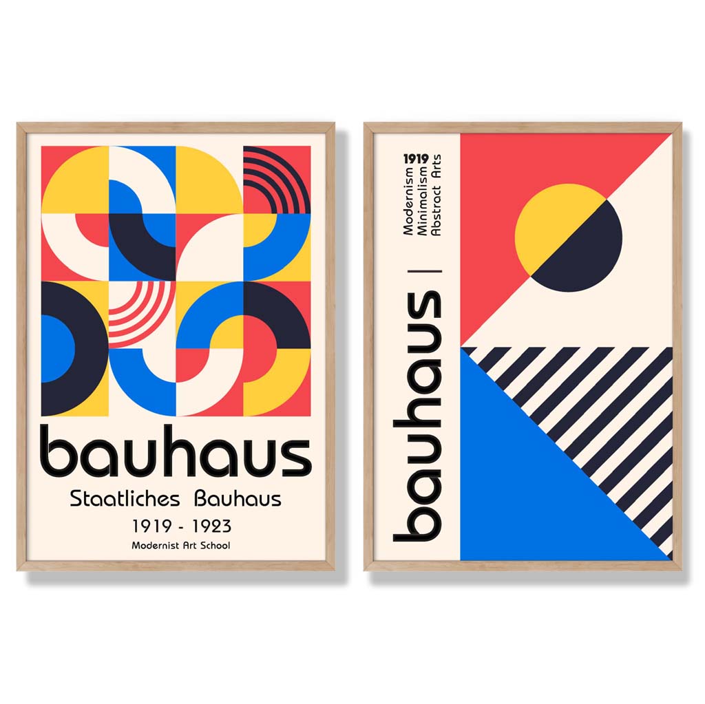 Bauhaus Red and Blue Mid Century Framed Set of 2 Art Prints | Bowlift