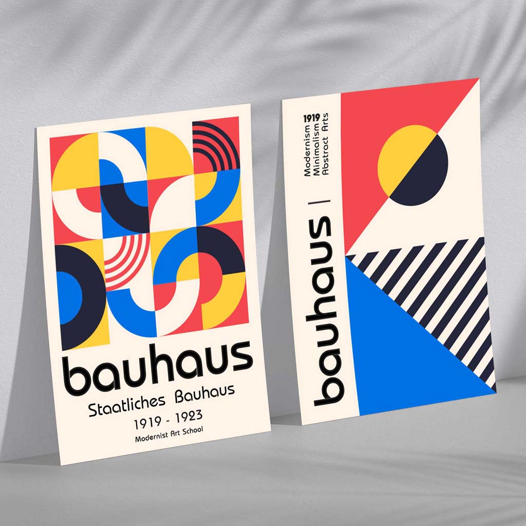 Bauhaus Red and Blue Mid Century Set of 2 Art Prints | Bowlift