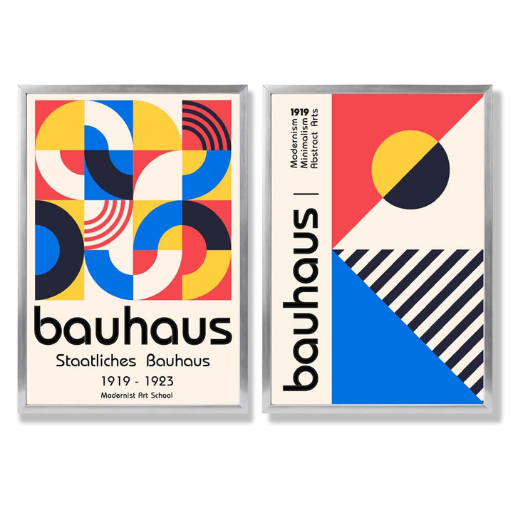 Bauhaus Red and Blue Mid Century Framed Set of 2 Art Prints | Bowlift