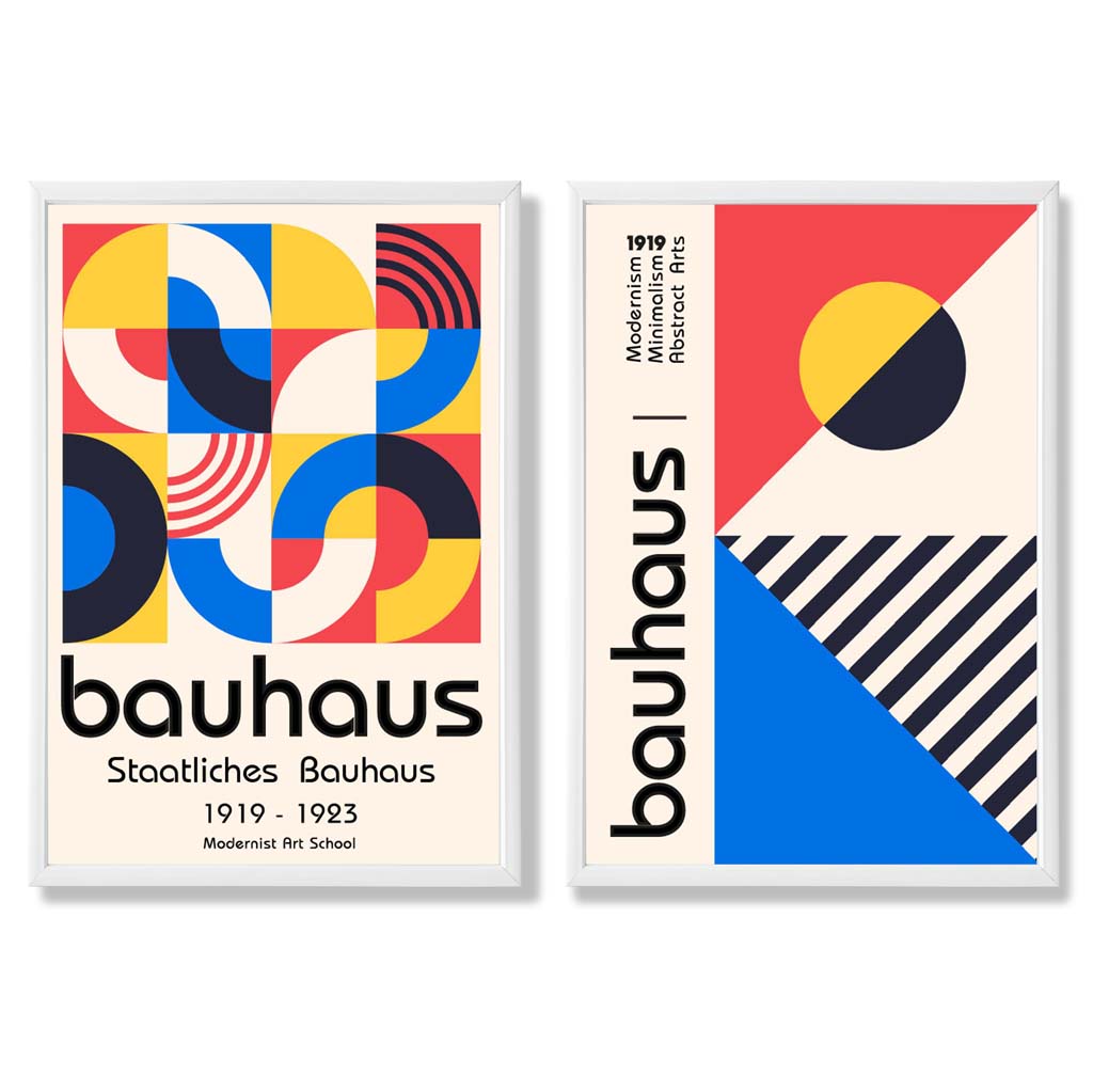 Bauhaus Red and Blue Mid Century Framed Set of 2 Art Prints | Bowlift