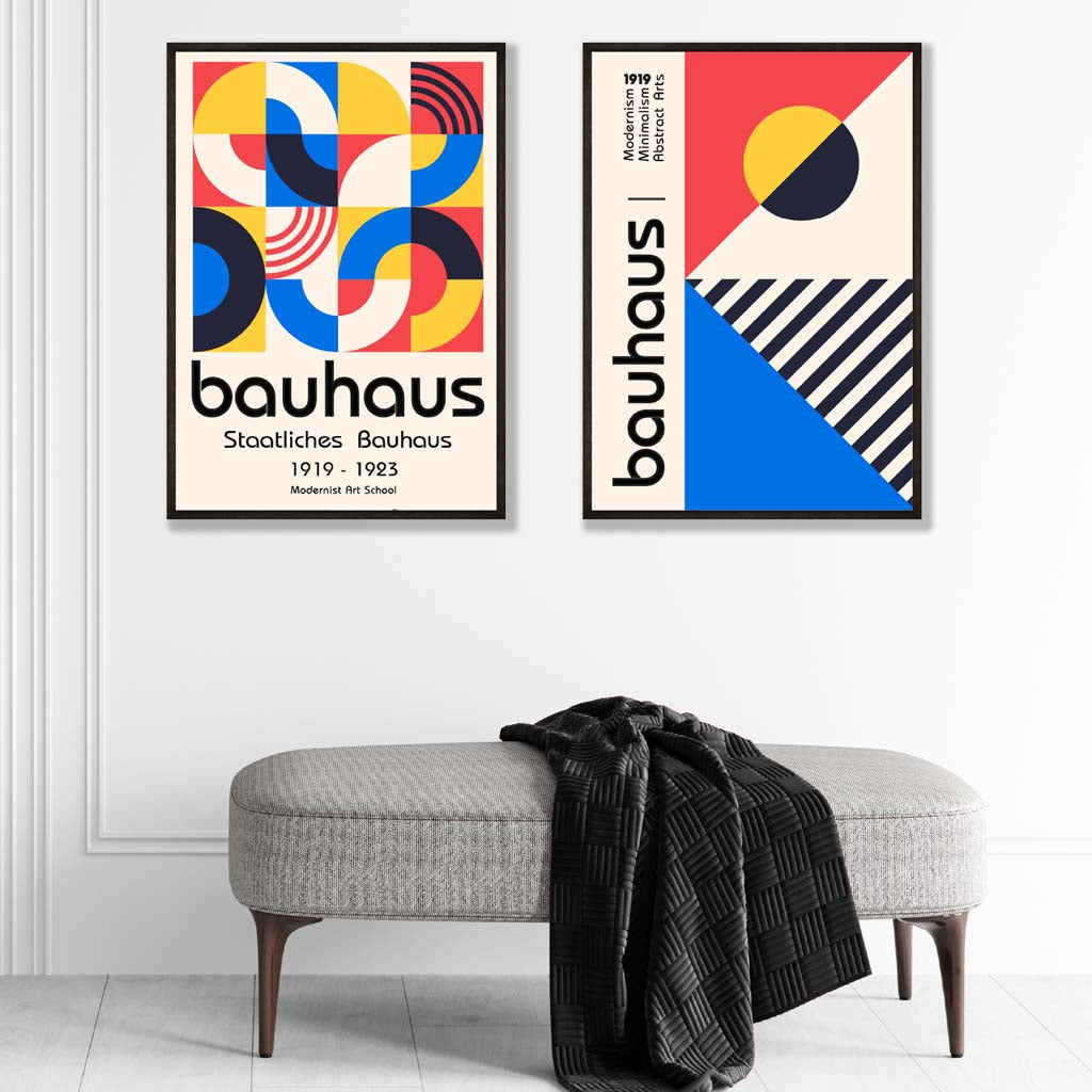 Bauhaus Red and Blue Mid Century Set of 2 Art Prints | Bowlift