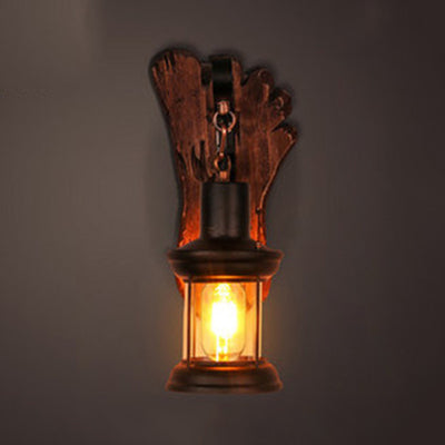 BowLift | Housing living room wall lamp Coastal clear glass 1 light rust sconce lamp with wooden back base plate