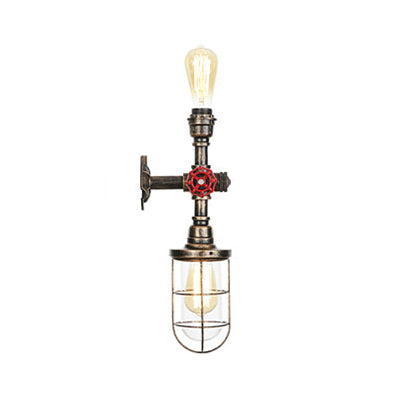 BowLift | Metal Antique Bronze Wall Lamp Light Wire Protector 1 Ball Nautical Style Wall Fixture Light with Pipe and Valve