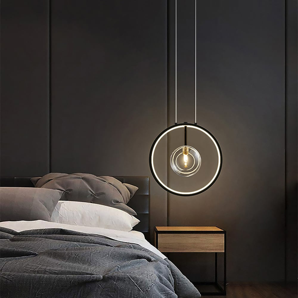 BowLift | LumoGlobe – Minimalist Black Pendant Lamp with Glass LED Sphere