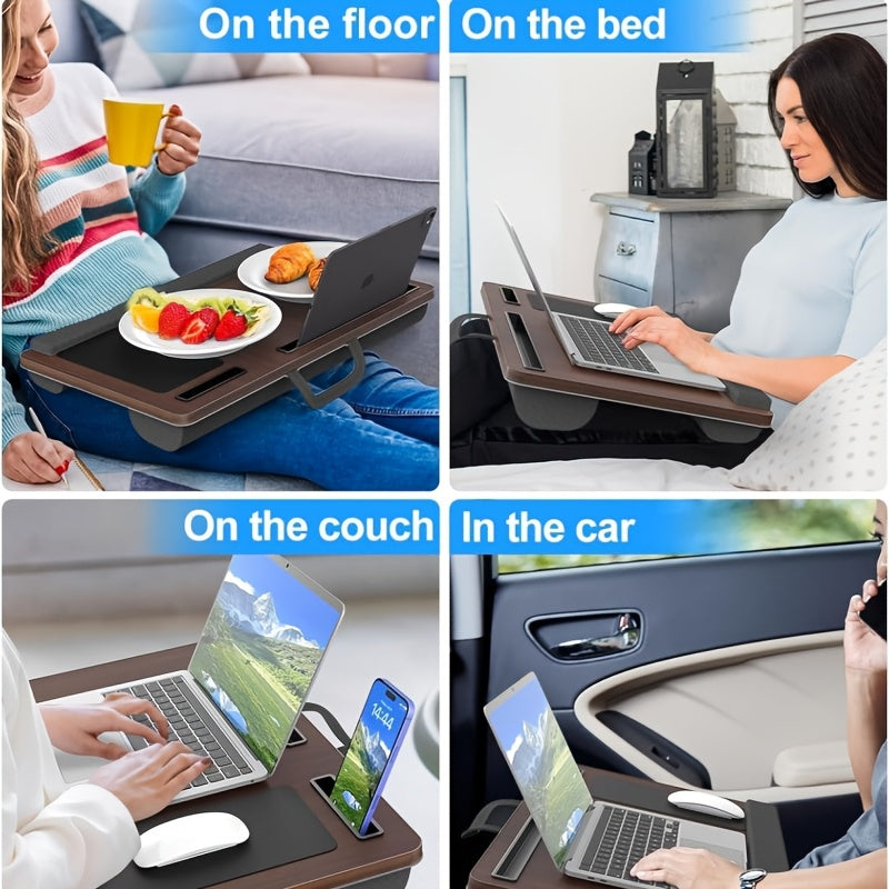 Ergonomic laptop stand with wrist support and device slots | Bowlift