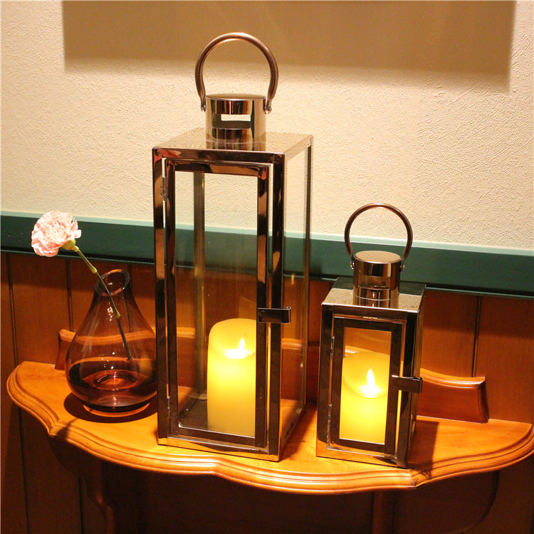 Stainless-Steel Glass Panel Rectangular Lanterns with Ring Handles and Hinged Door Bowlift