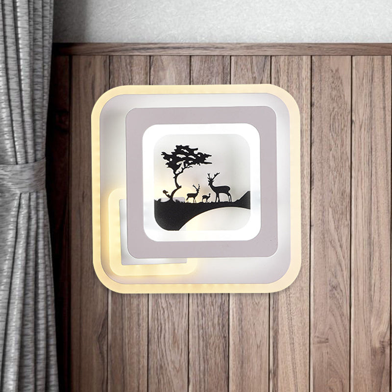 BowLift | Acrylic Square Wall Light Simplicity LED White Wall Lamp with Deer/Feather Pattern for Living Room