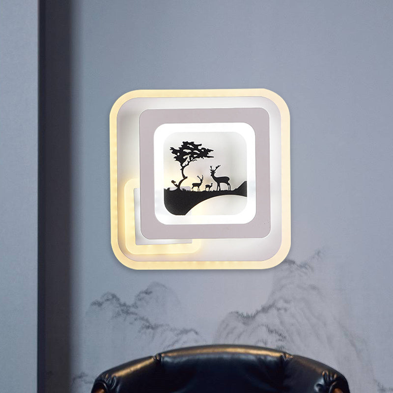 BowLift | Acrylic Square Wall Light Simplicity LED White Wall Lamp with Deer/Feather Pattern for Living Room