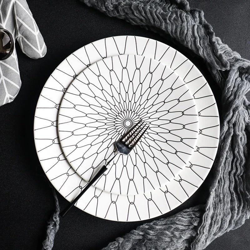 BowLift | Geometric Pattern Ceramic Dinner Plate Set
