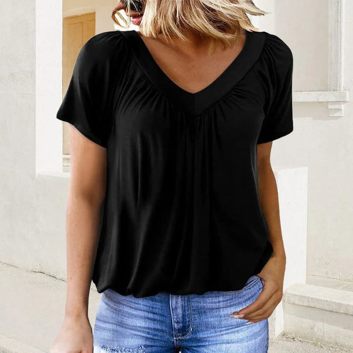 BowLift | Women's Casual Pleated V-Neck Short-Sleeve Top