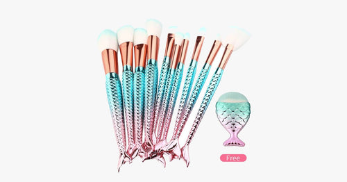BowLift | Mermaid Makeup Brush Set with FREE Contour Brush - Professional Cosmetic Brush for Eyeshadow, Eyeliner, Blush & Concealer