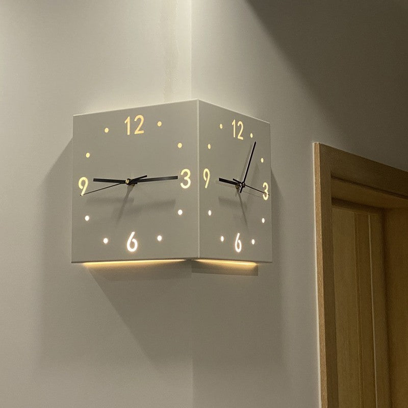BowLift | New living room corner double-sided luminous creative clock wall lamp