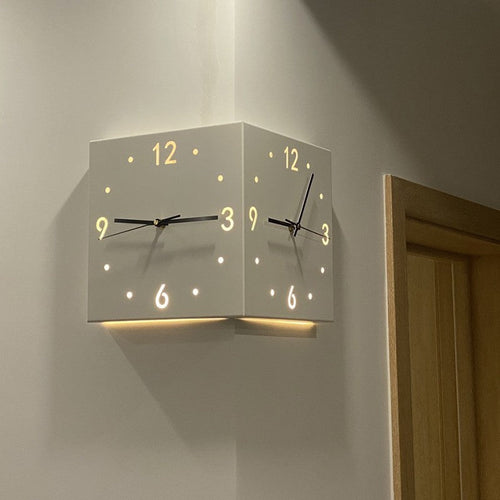 BowLift | New living room corner double-sided luminous creative clock wall lamp