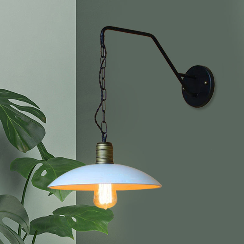 BowLift | Vintage Plate Shade Wall Lighting 1 Bulb Metallic Wall Lamp with Chain in White for Bedroom