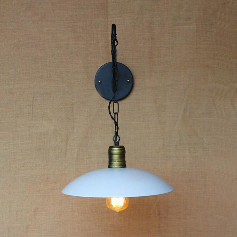BowLift | Vintage Plate Shade Wall Lighting 1 Bulb Metallic Wall Lamp with Chain in White for Bedroom