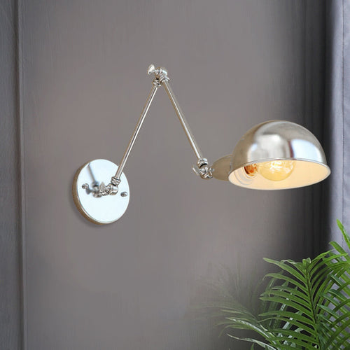 BowLift | Curved Metal Wall Light Industrial Style 1 Light Bedroom Wall Lamp with Swivel Arm in Chrome