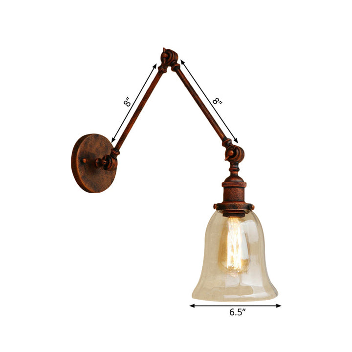 BowLift | Expansive Bedroom Wall Light Retro Style Clear Glass 1 Light Rust Wall Lamp