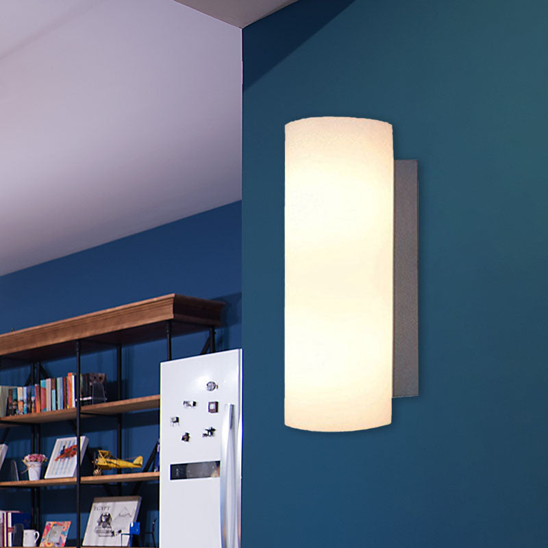 BowLift | Cylindrical Bedroom Wall Light White Glass 1 Light Modernist Wall Mount Light