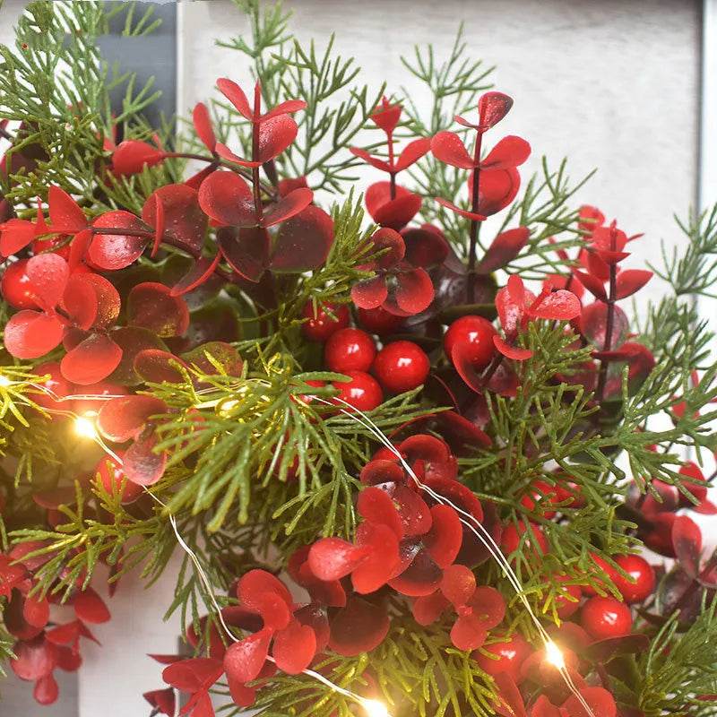 BowLift | Artifical Cherry Pattern Wreaths Christmas Wreath Red Door Wreath Wall Hanging Garland Ornaments Rattan Circle Wall Decoration