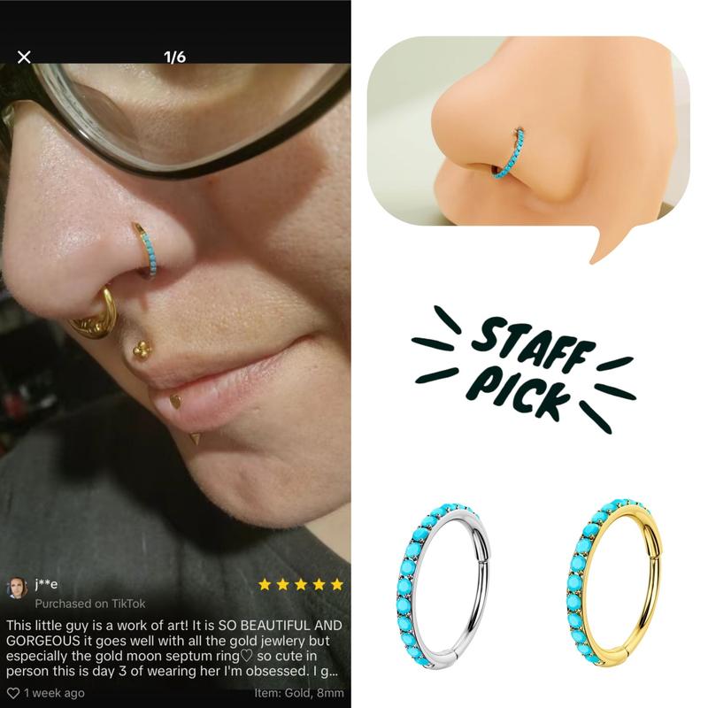 BowLift | Turquoise Accent Hinged Nose Ring