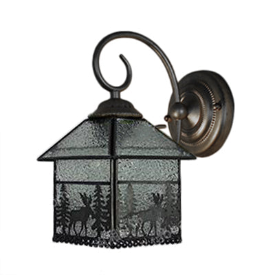 BowLift | Rustic Style Lodge Wall Lamp with Deer 1 Socket Glass Clear Wall Lamp in Brass for Dining Room