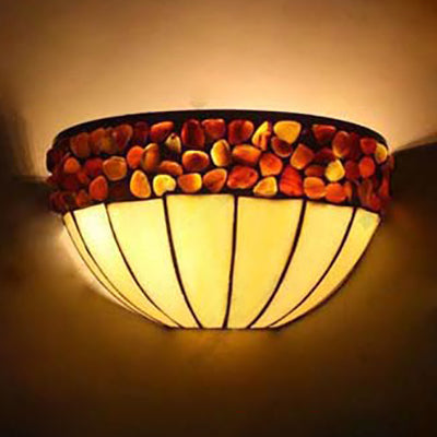 BowLift | 2 Light Bowl Wall Mount Light Loft Retro Stained Glass Wall Sconces Lighting for Hallway