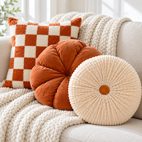 Plush Pumpkin-Shaped Velvet Decorative Throw Pillow Bowlift
