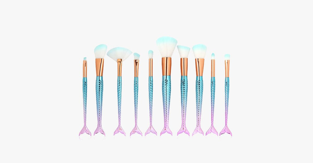 BowLift | Mermaid Makeup Brush Set with FREE Contour Brush - Professional Cosmetic Brush for Eyeshadow, Eyeliner, Blush & Concealer