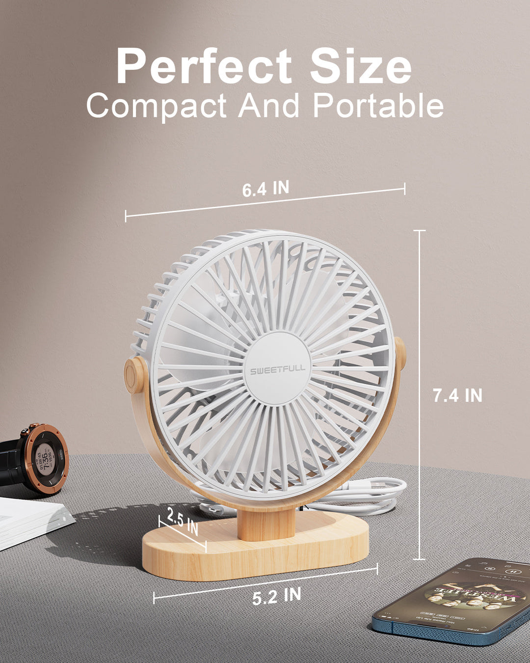 6.5 Inch USB Small Desk Fan for Home Office Car Outdoor Travel | Bowlift