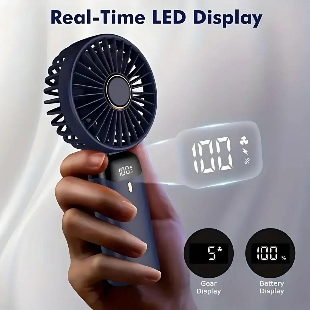 BowLift | Rechargeable Handheld Mini Fan | 5-Speed, 90-Degree Adjustable & Quiet for Office, Home & Outdoor Use