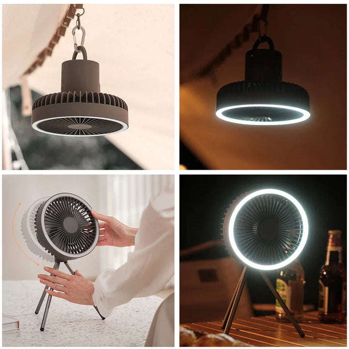 Portable Rechargeable Fan with LED and Built in Power Bank | Bowlift