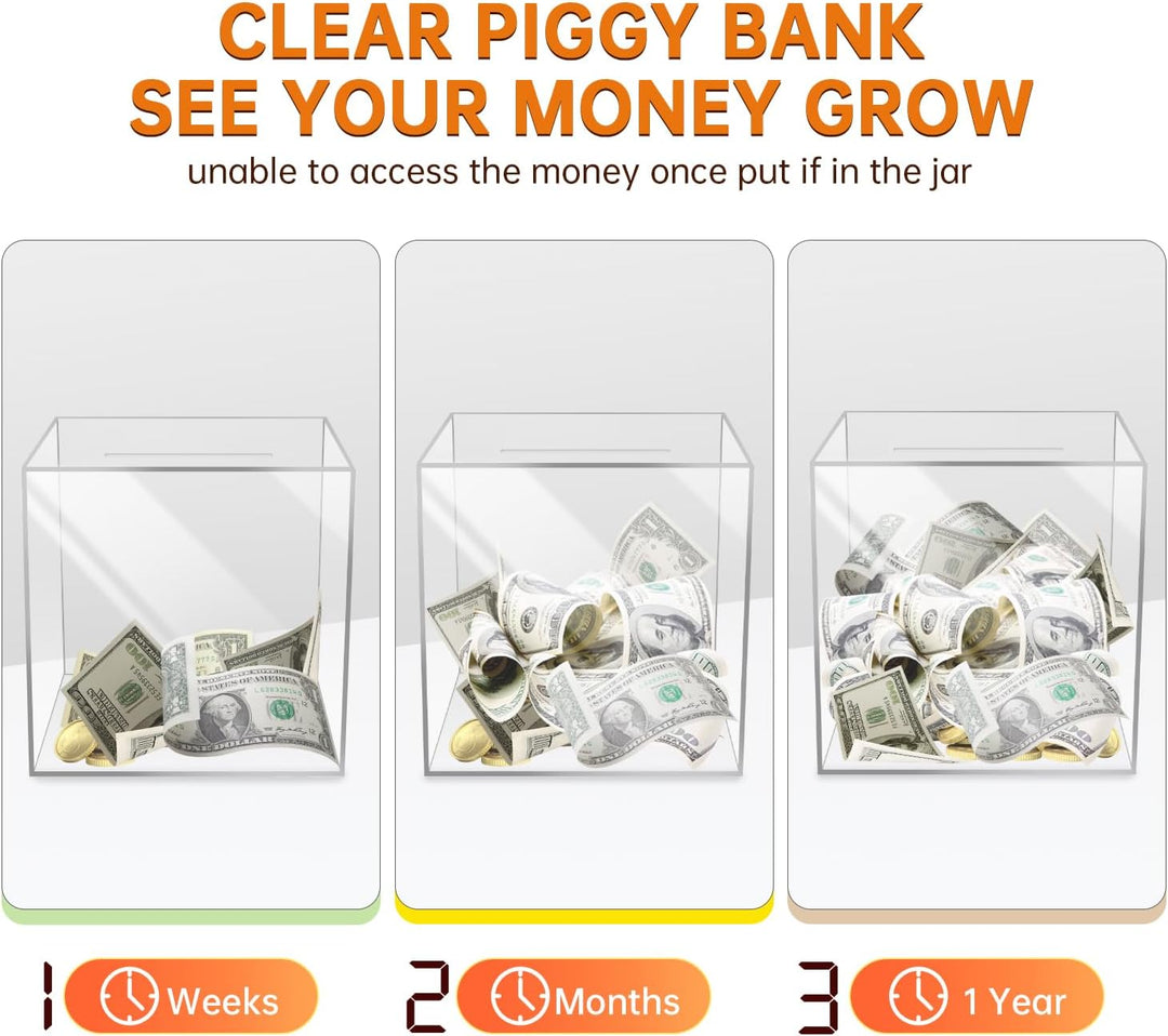 Unopenable transparent acrylic piggy bank | Bowlift