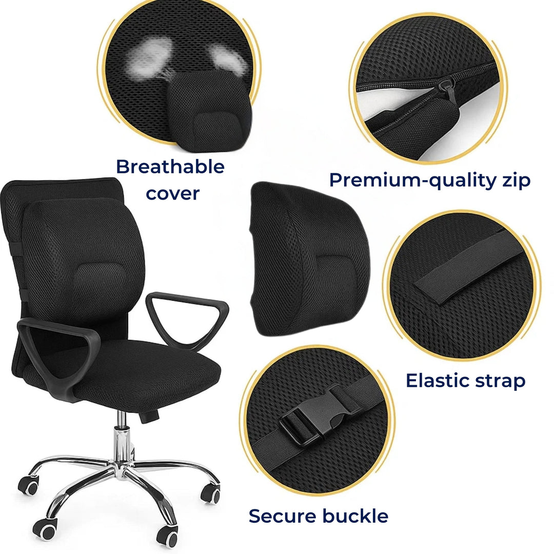 DriveEase | Car Lumbar Support Cushion – Memory Foam Relief – Breathable Mesh – Ideal for Commute & Long Drives Bowlift