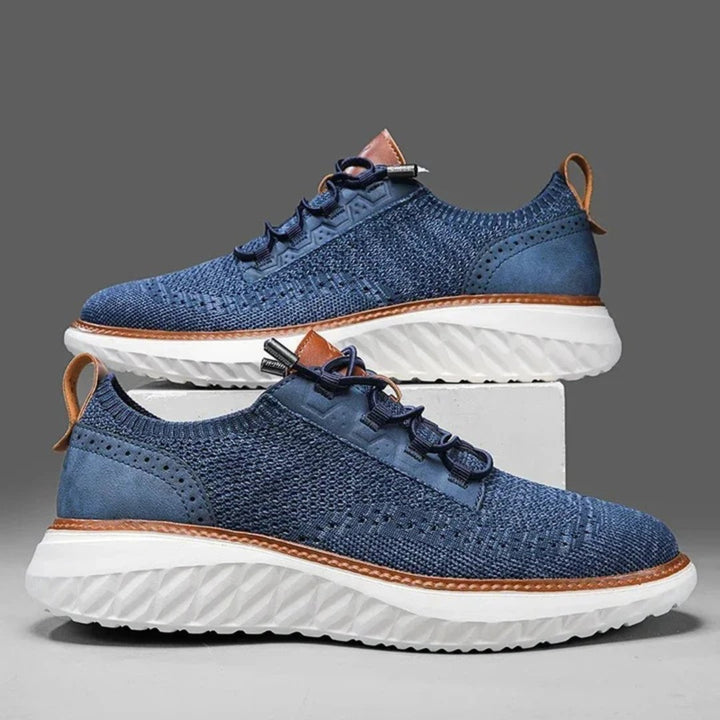 Woven Leather Sneakers with Brogue Detailing and Contrast Sole