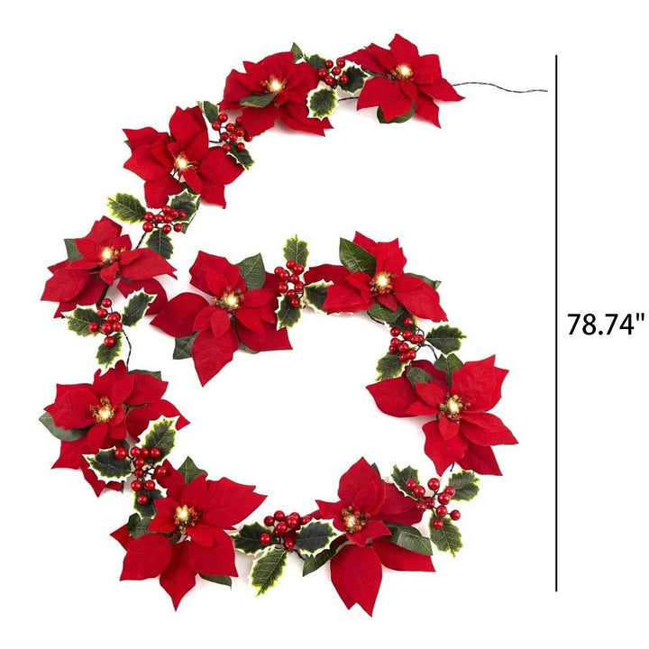 BowLift | Christmas Red Flower Fruit Faux Velvet Flower LED String Lights
