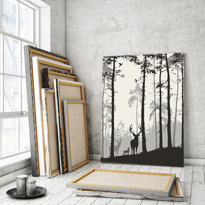 Silhouette Deer Family - Canvas Wall Art Painting | Bowlift