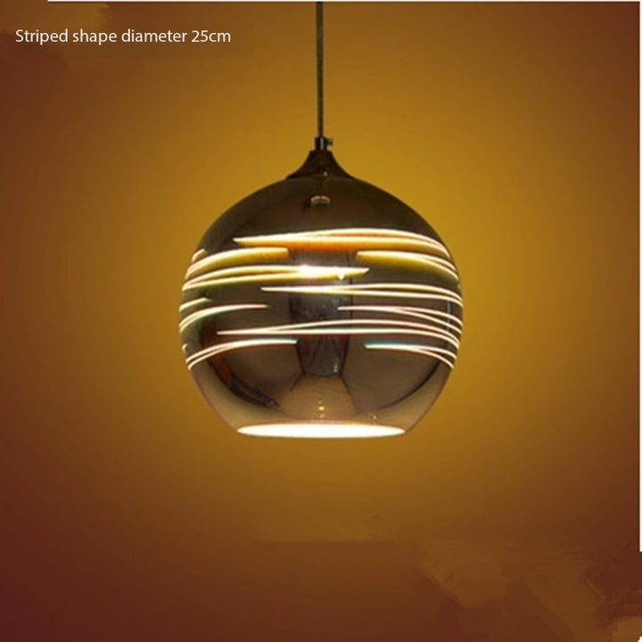 Silver Striped Orb Pendant Light