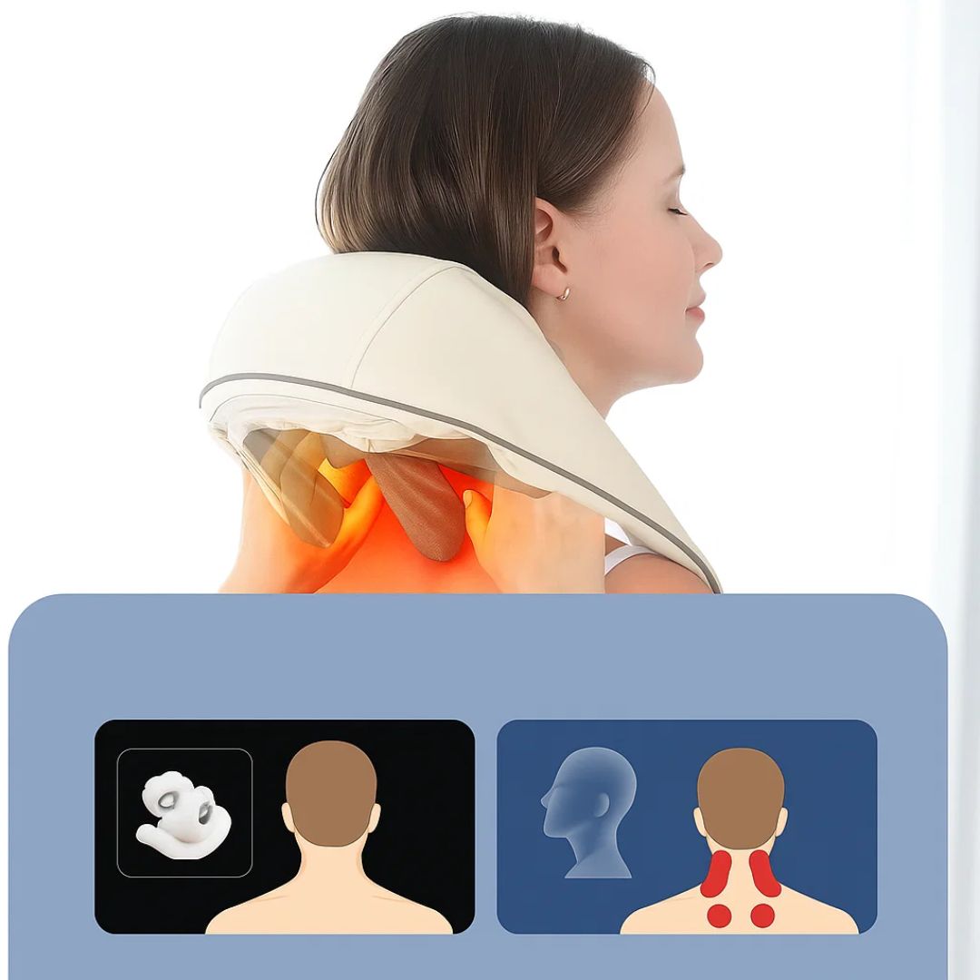 RelaxaPro | Shiatsu Neck Massager – Heated Relief – Cordless Design – Ideal for Office & Home Use Bowlift