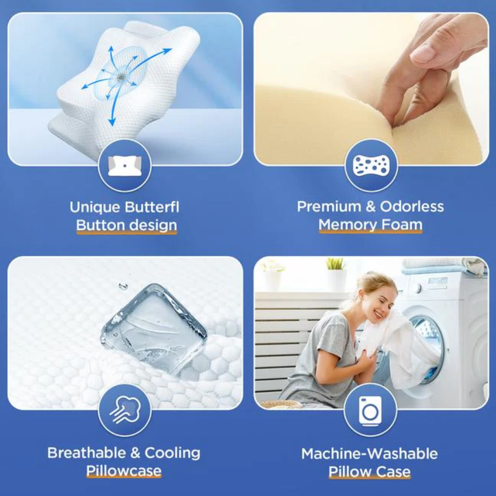 BowLift | Memory Foam Pillow for Ultimate Comfort – Sleeping Pillow with Ergonomic Butterfly Design for Deep Rest & All-Night Support