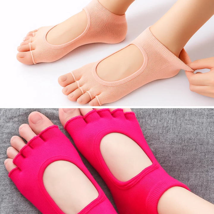 Slip Yoga Grip Socks – Open-Toe & Breathable – Rubberised Sole for Women – Stability Balance Comfort in Yoga & Pilates Bowlift