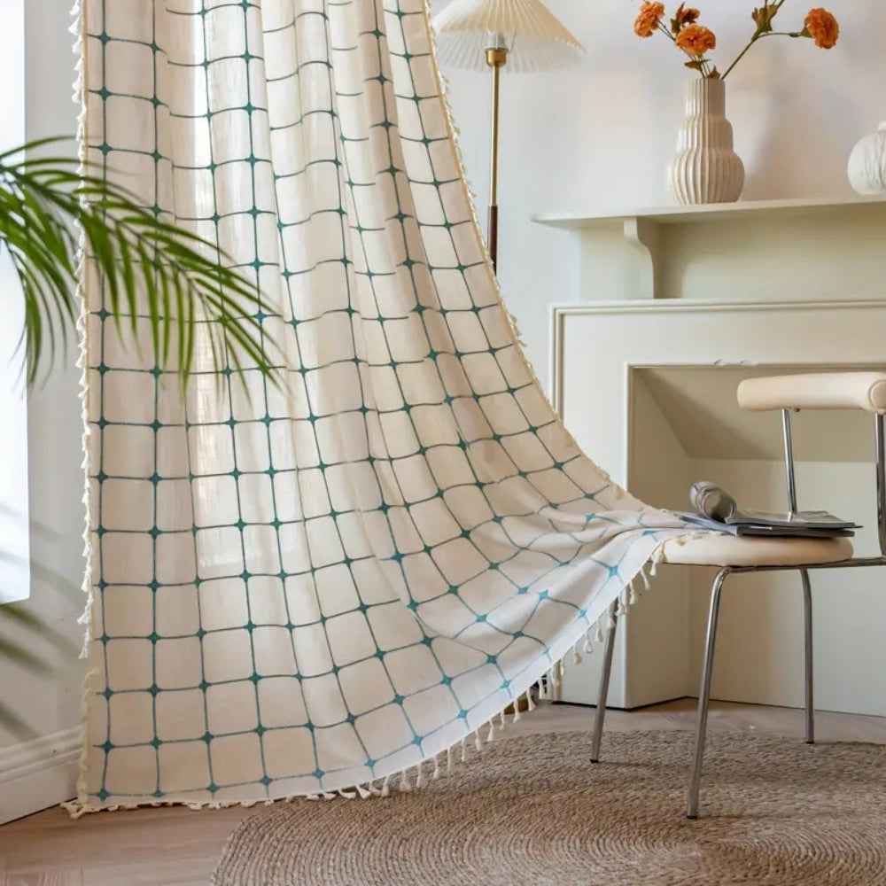 BowLift | Turquoise Lattice Boho Tassel Curtain