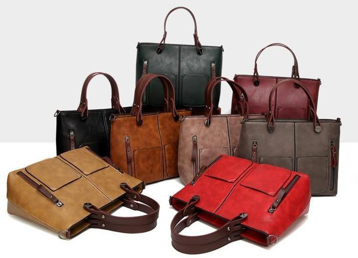 Cera - Double Front Pocket Vintage Tote Handbag | Bowlift