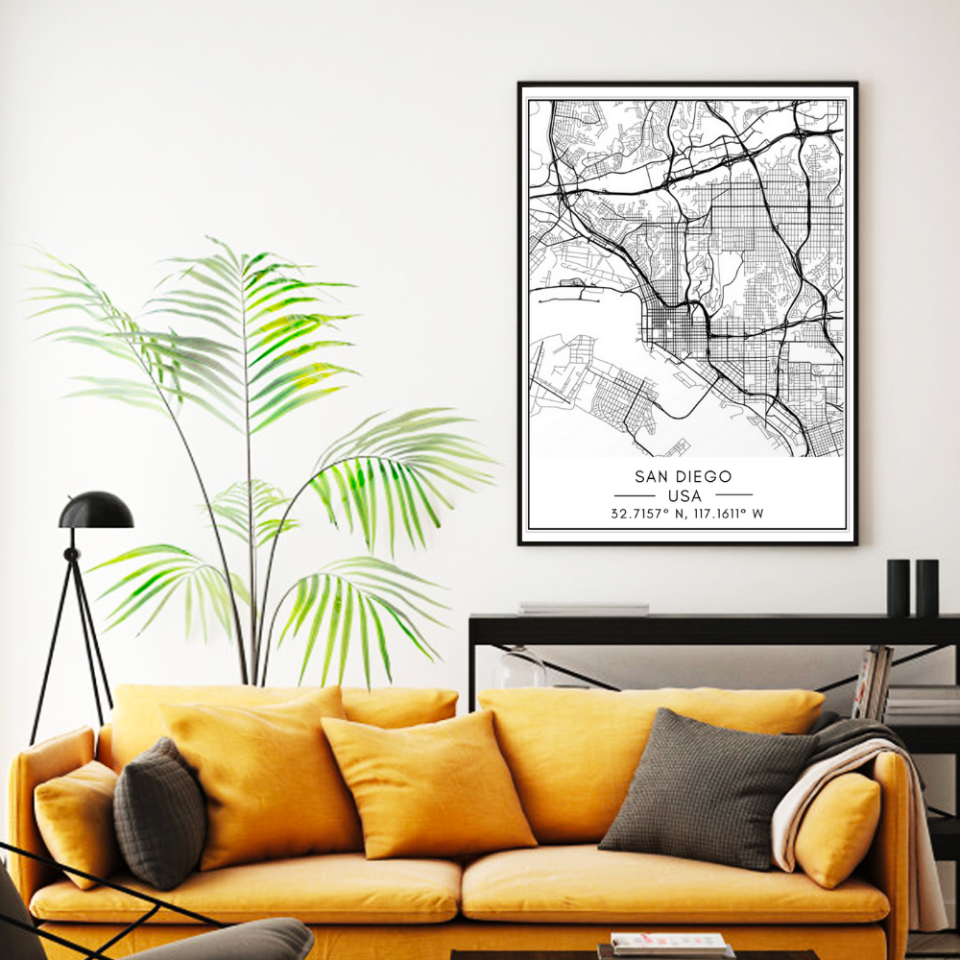 San Diego City Map - Canvas Wall Art Painting | Bowlift